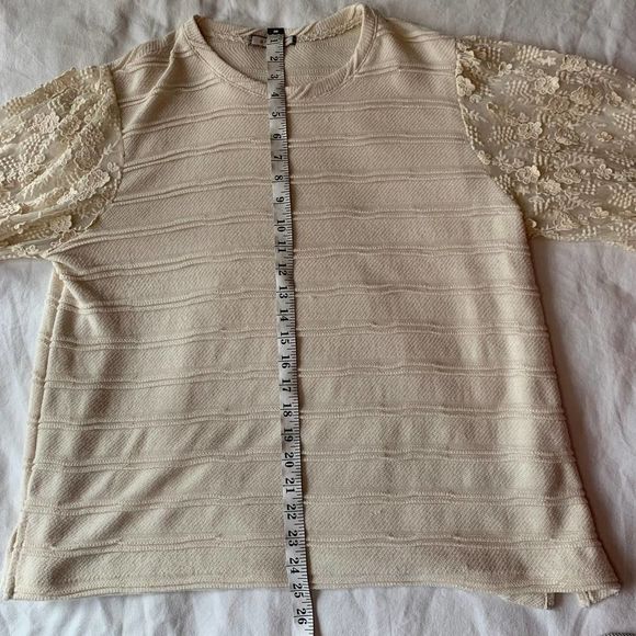 Anthropologie Eri + Ali Striped Pullover Floral Sleeves Size Medium - Picture 8 of 10